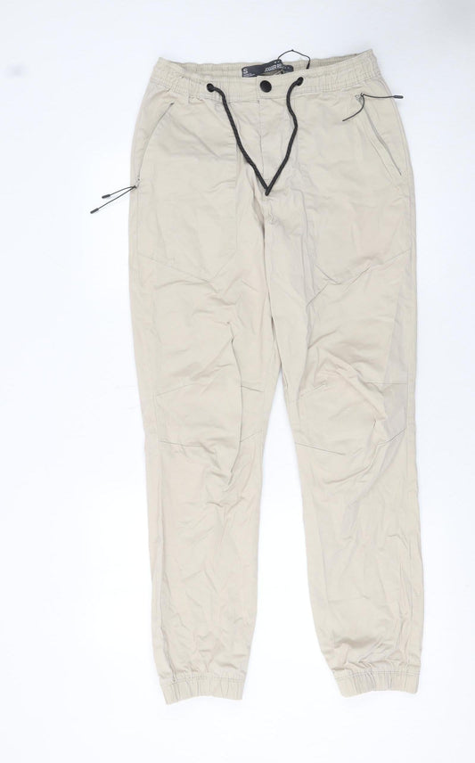 Mens UK Size S Denim Relaxed Fit Jogger Beige Trousers