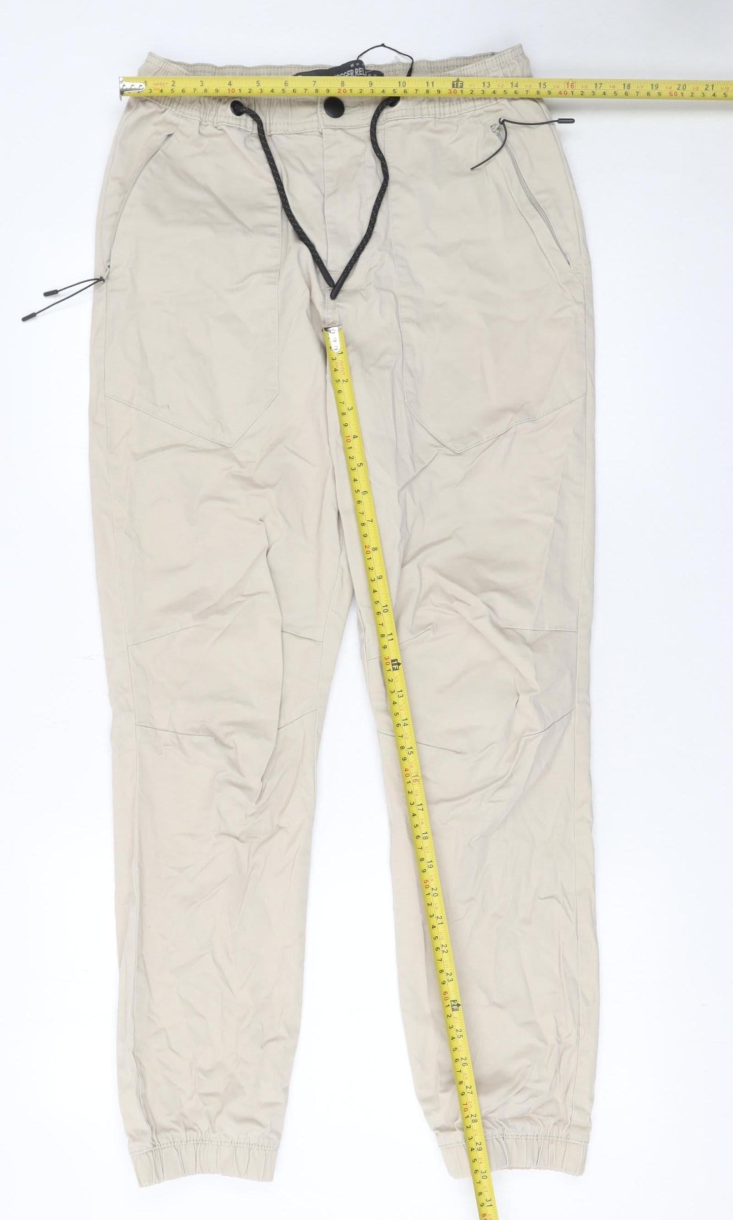 Mens UK Size S Denim Relaxed Fit Jogger Beige Trousers