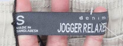 Mens UK Size S Denim Relaxed Fit Jogger Beige Trousers