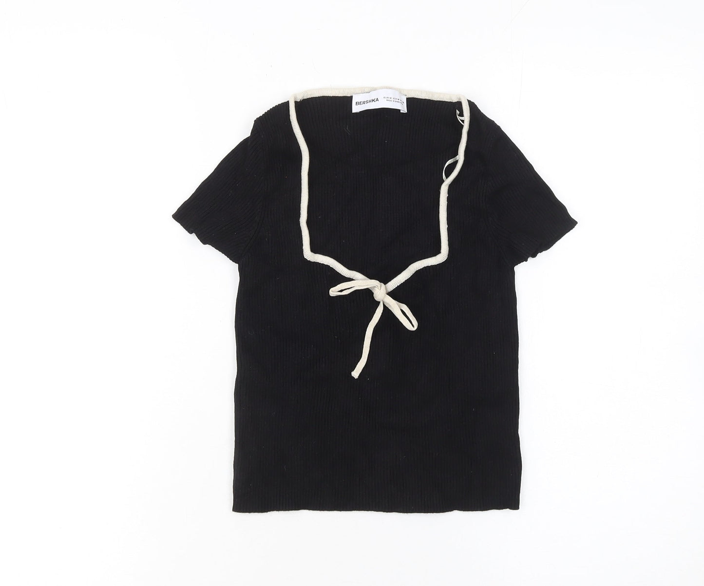 Womens UK Size 12 Bershka Black Basic T-Shirt