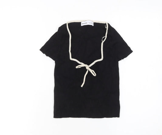 Womens UK Size 12 Bershka Black Basic T-Shirt