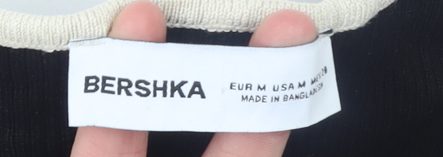 Womens UK Size 12 Bershka Black Basic T-Shirt