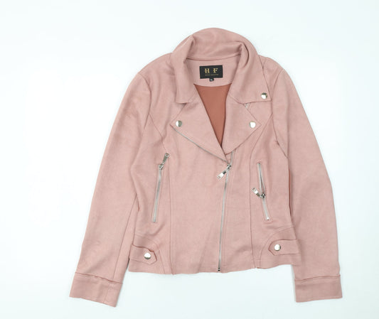 Womens UK Size XL H F Pink Biker Coat