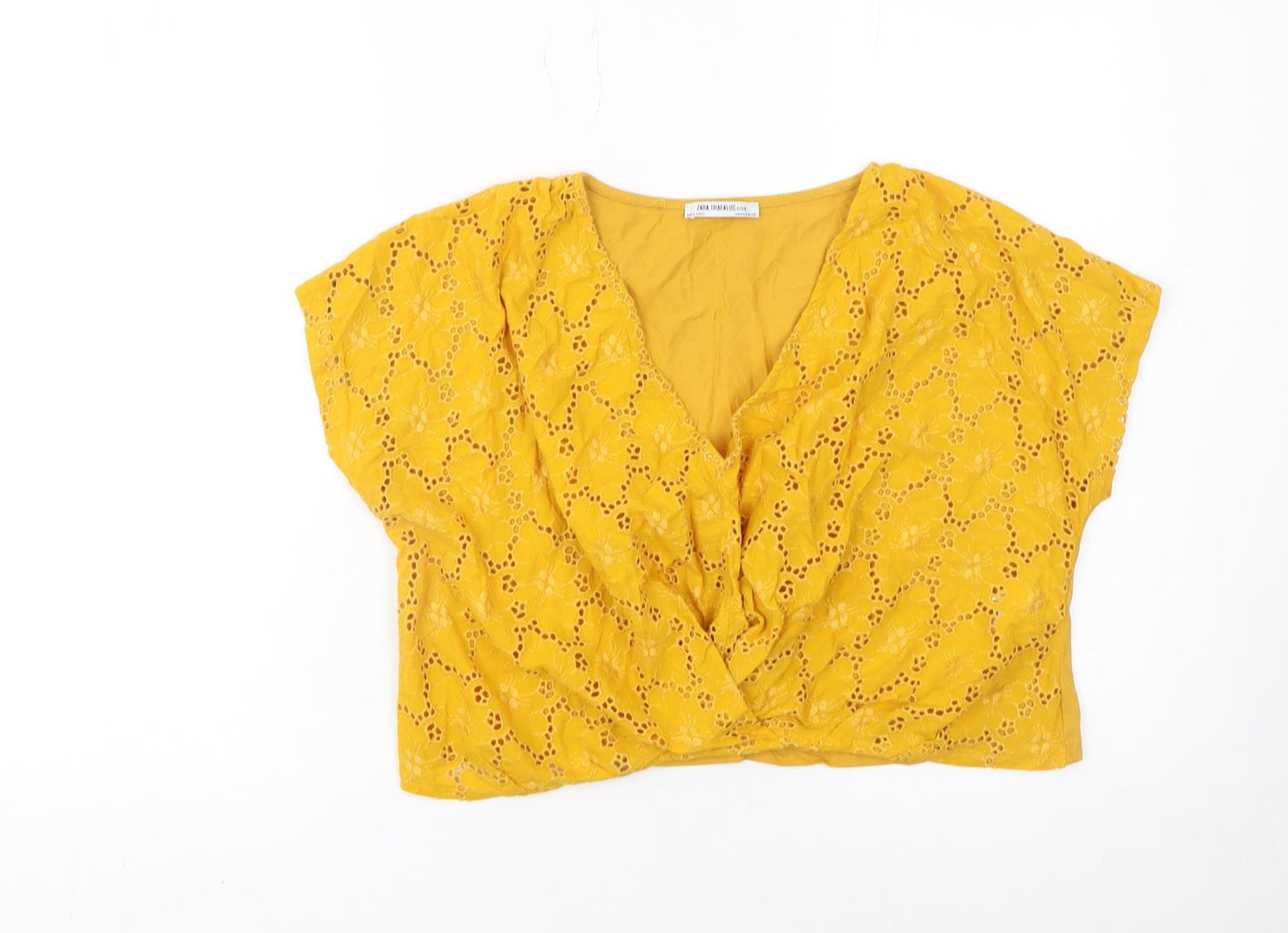 Womens UK Size S Zara Trafaluc Yellow Cropped Blouse