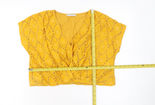 Womens UK Size S Zara Trafaluc Yellow Cropped Blouse