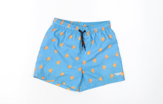 Speedo Boys Blue Athletic Swim Shorts 7-8 Years Turtle Print Quick Dry