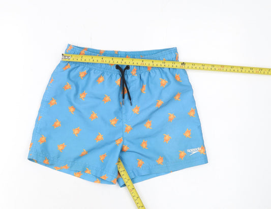 Speedo Boys Blue Athletic Swim Shorts 7-8 Years Turtle Print Quick Dry