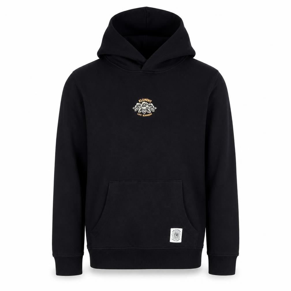 Front view of Element unisex kids black pullover hoodie 12 years graphic print fleece