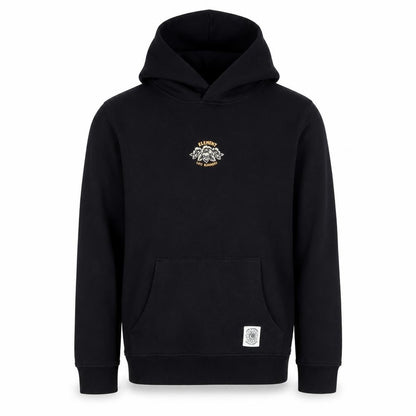 Front view of Element unisex kids black pullover hoodie 12 years graphic print fleece