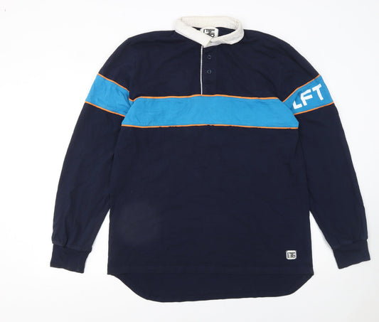 Left Field Men's Blue Long Sleeve Rugby Polo Shirt XL