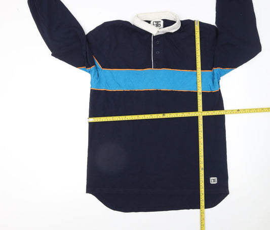 Left Field Men's Blue Long Sleeve Rugby Polo Shirt XL