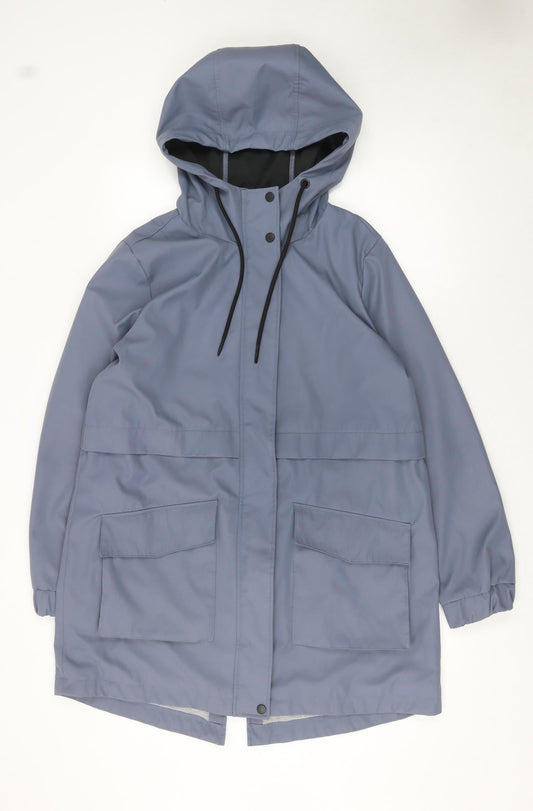 Dunnes Stores Women Blue Hooded Rain Coat Size 16 Waterproof Mid-Length