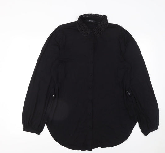 Womens UK Size 14 NEXT Black Blouse Button-Up