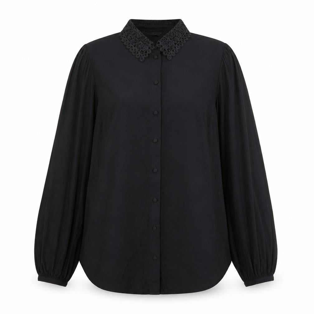Womens UK Size 14 NEXT Black Blouse Button-Up