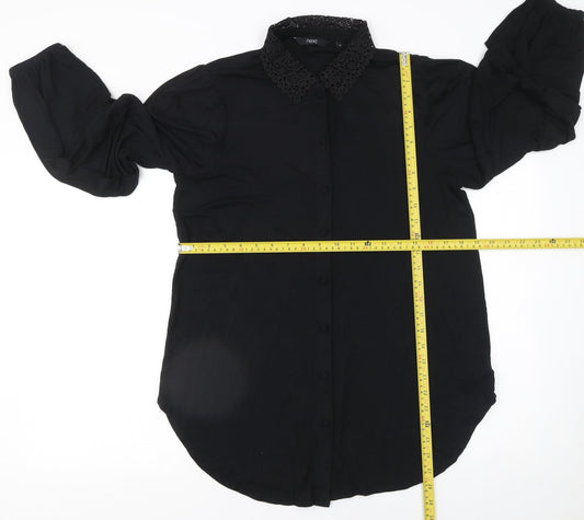 Womens UK Size 14 NEXT Black Blouse Button-Up