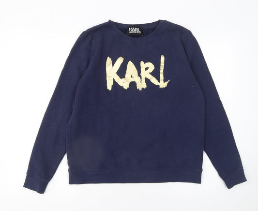 Karl Lagerfeld Men's Blue Crew Neck Logo Pullover Sweatshirt M