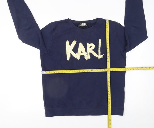 Karl Lagerfeld Men's Blue Crew Neck Logo Pullover Sweatshirt M