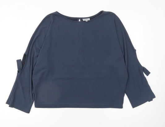 Oliver Bonas Women Blue Size 10 Relaxed Jersey Tie Sleeve Tunic Blouse