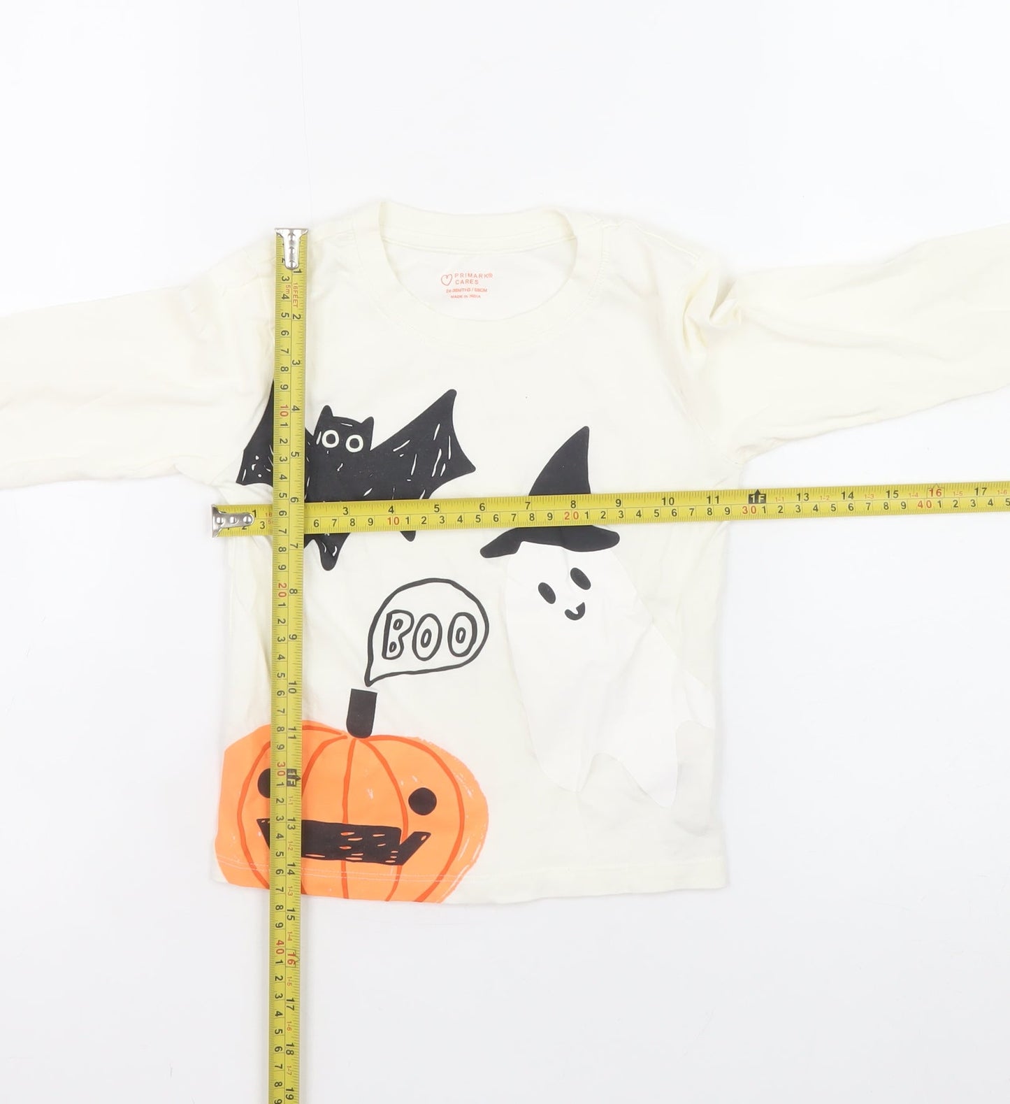Primark Girls Ivory Halloween Ghost Long Sleeve Cotton T-Shirt 2-3 Years