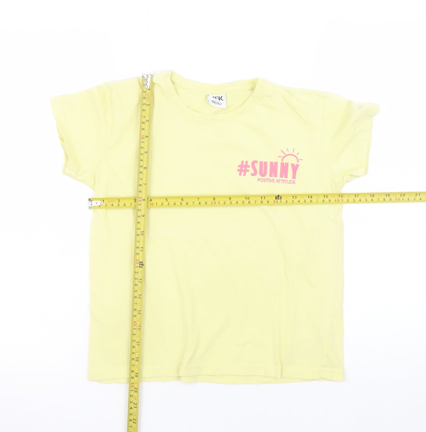 Teens UK Size 12 YFK Yellow Basic T-Shirt