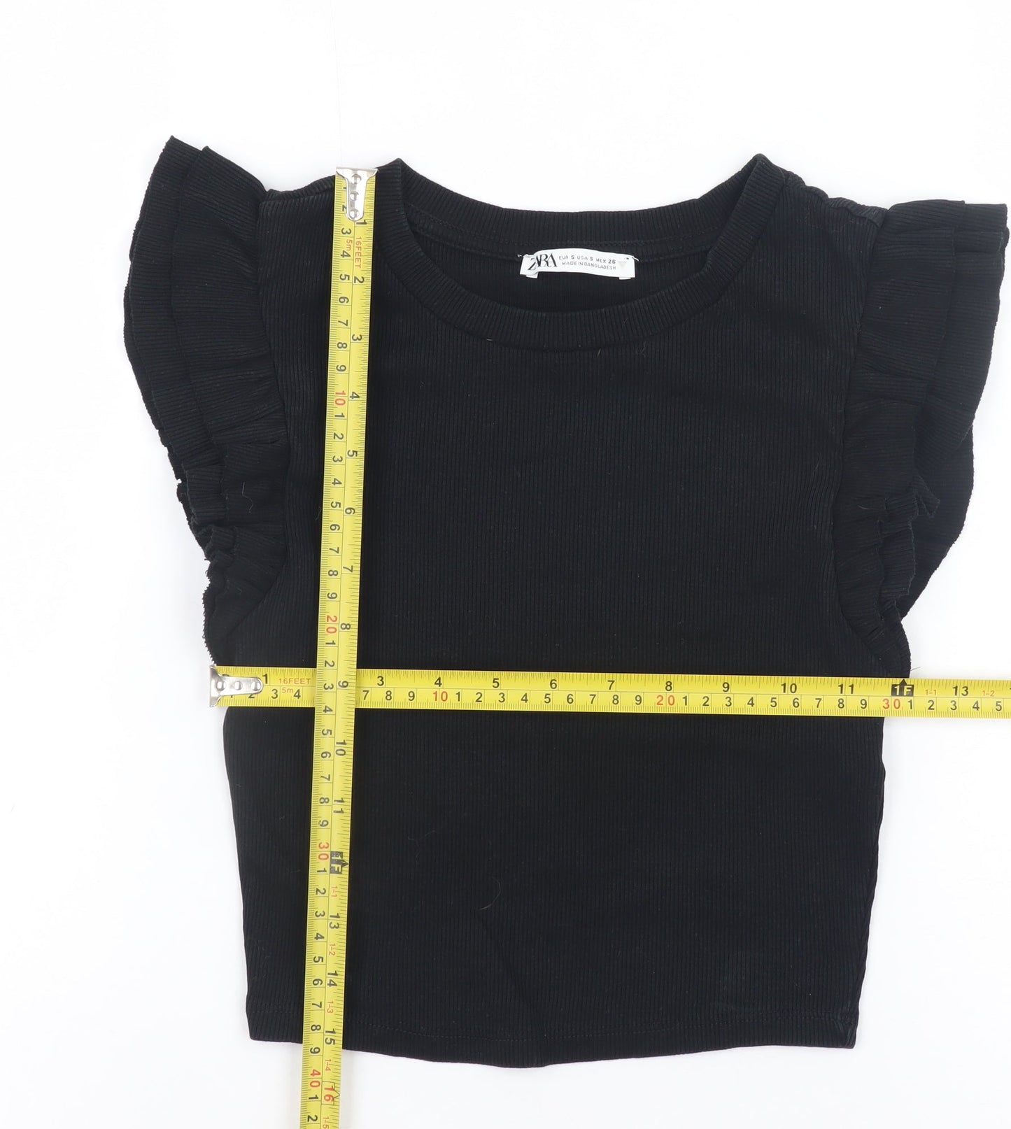 Womens UK Size S Zara Black Cropped T-Shirt