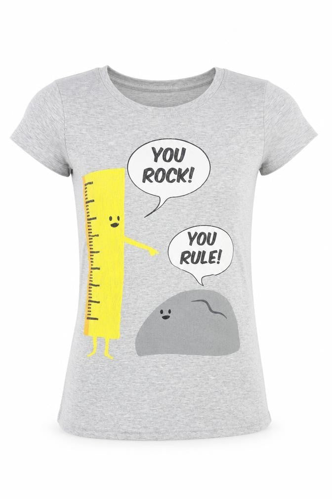 Front view of What’s Today? girls’ grey graphic t-shirt 'you rock you rule', size S