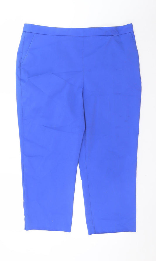 Gallery Women Blue Cropped Trousers Size 16 Cotton Blend Stretch