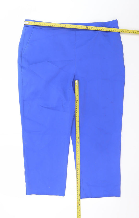 Gallery Women Blue Cropped Trousers Size 16 Cotton Blend Stretch