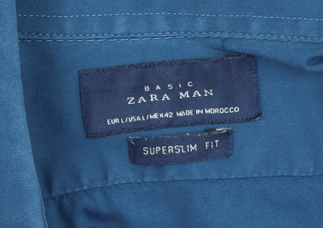 Mens UK Collar Size L Zara Man Smart Blue  Dress Shirt