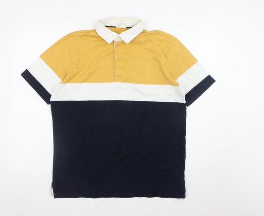 Marks and Spencer Men’s L Multicoloured Cotton Colourblock Polo Shirt