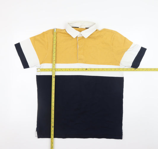 Marks and Spencer Men’s L Multicoloured Cotton Colourblock Polo Shirt