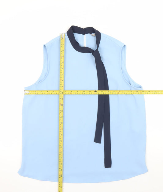Marks and Spencer Women’s Blue Sleeveless High Neck Bow Blouse Size 14