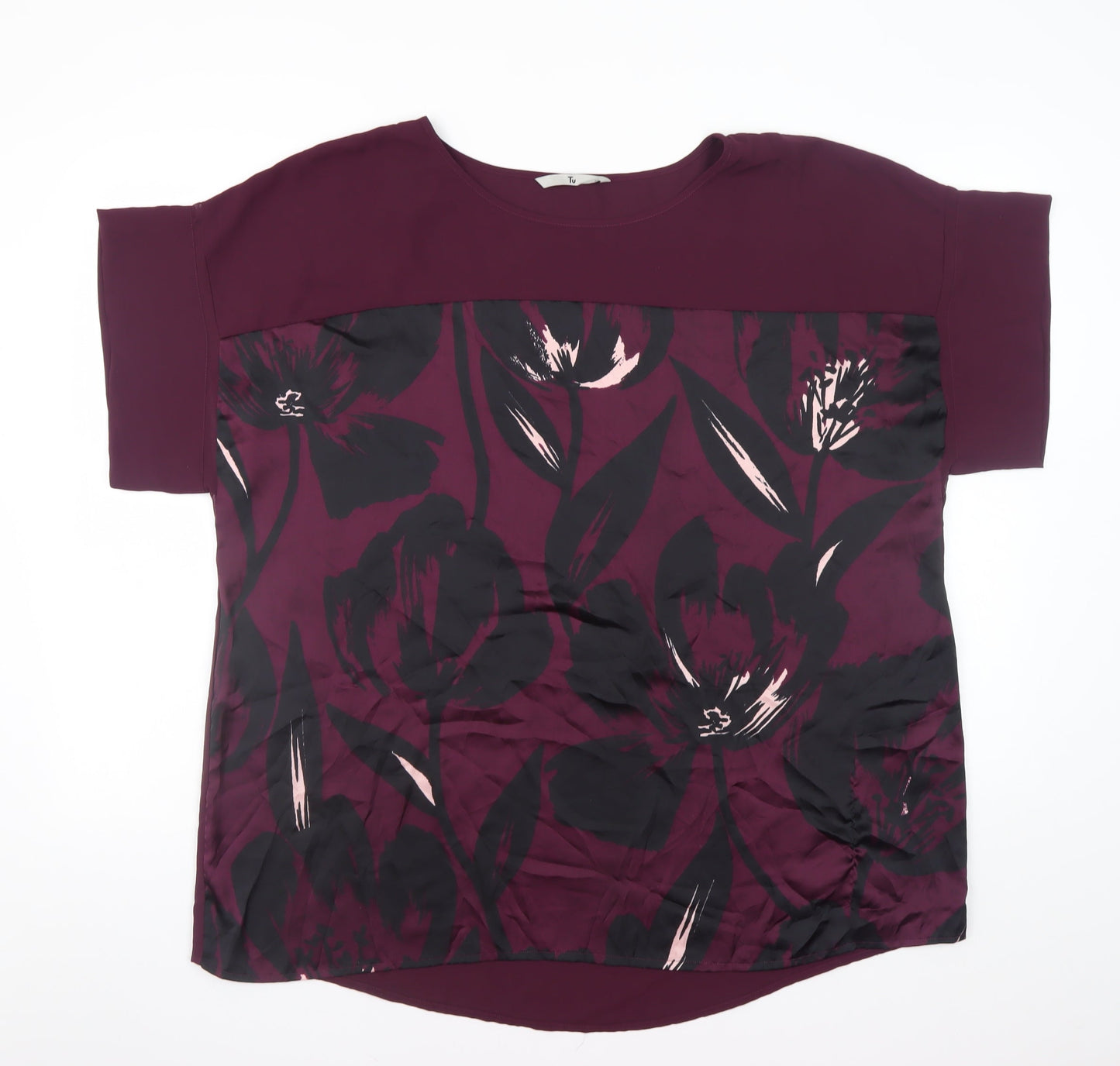Tu Women's Purple Floral Short Sleeve Blouse Size 22