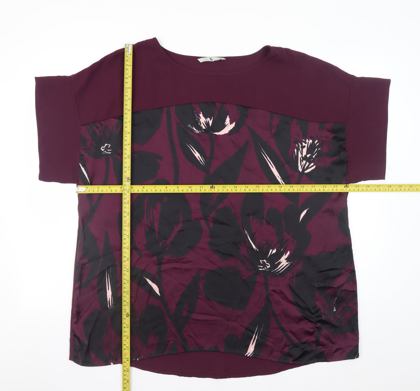 Tu Women's Purple Floral Short Sleeve Blouse Size 22