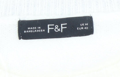 Womens UK Size 14 F&F White Pullover Jumper