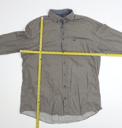 Casa Moda Men's Blue Geometric Long Sleeve Button-Up Shirt XL