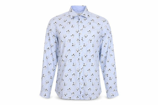 Jack & Jones Men's Blue Floral Long Sleeve Cotton Button-Up Shirt Size L 42
