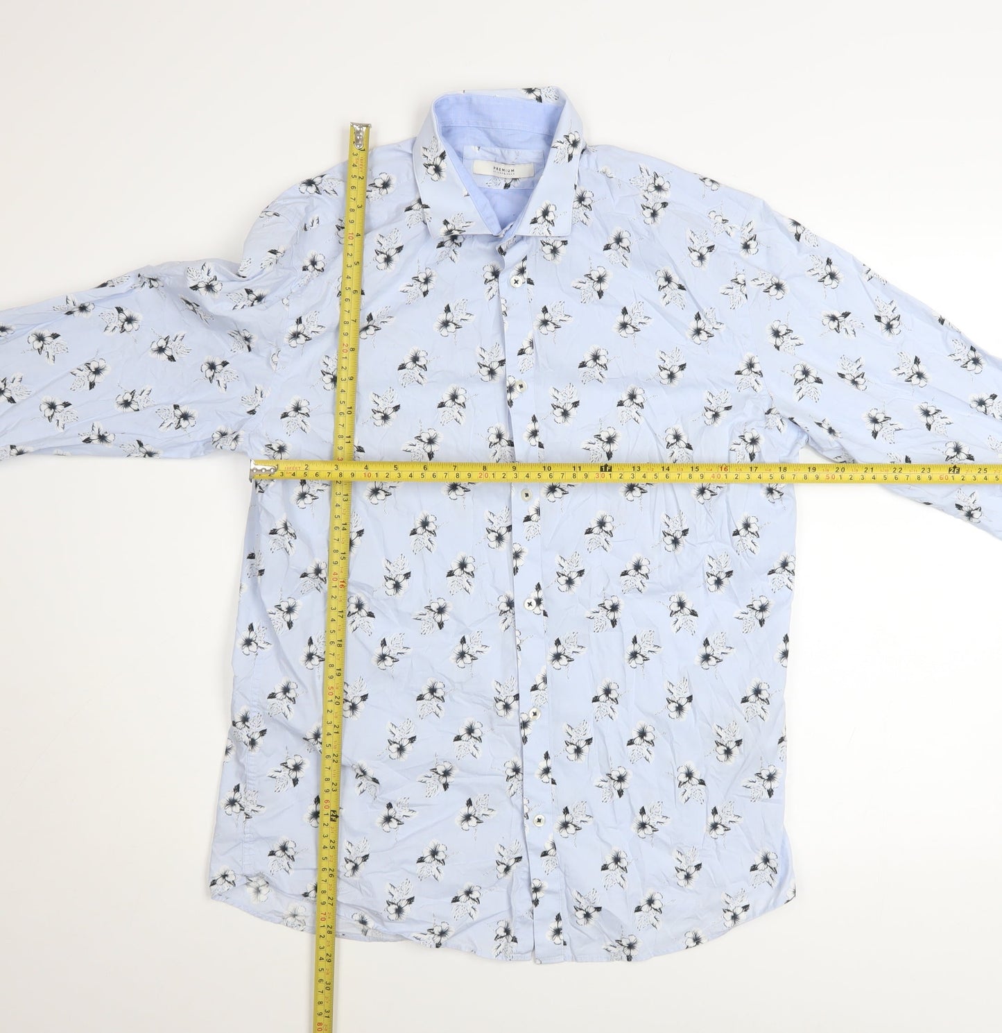 Jack & Jones Men's Blue Floral Long Sleeve Cotton Button-Up Shirt Size L 42