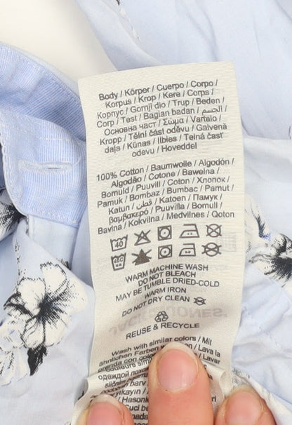 Jack & Jones Men's Blue Floral Long Sleeve Cotton Button-Up Shirt Size L 42