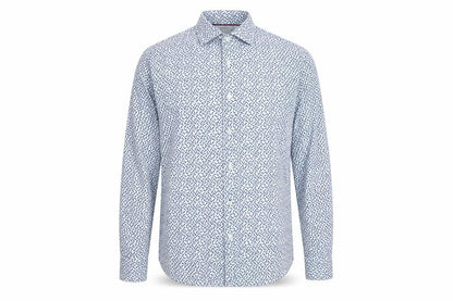 Mango Man Blue Slim Fit Geometric Cotton Long Sleeve Shirt M