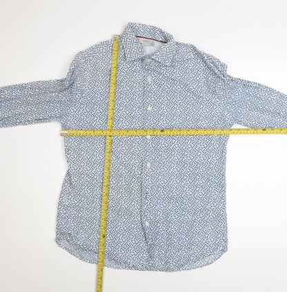 Mango Man Blue Slim Fit Geometric Cotton Long Sleeve Shirt M