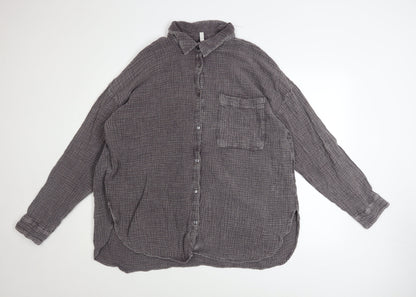 FB Sister Womens Grey Cotton Button-Up Casual Shirt Size L