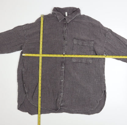 FB Sister Womens Grey Cotton Button-Up Casual Shirt Size L