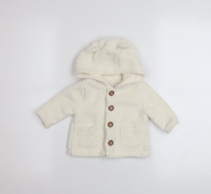 babyGap Unisex Ivory Fleece Hooded Button Coat 3-6 Months