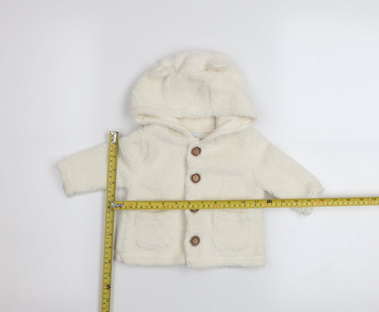 babyGap Unisex Ivory Fleece Hooded Button Coat 3-6 Months