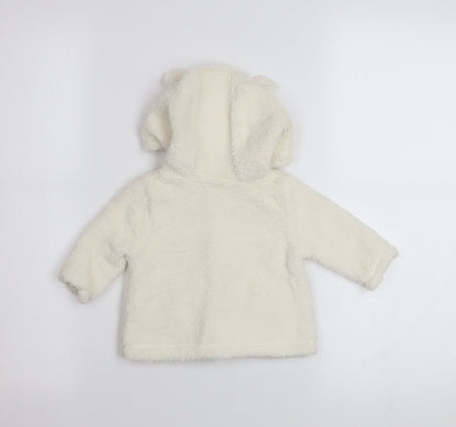 babyGap Unisex Ivory Fleece Hooded Button Coat 3-6 Months