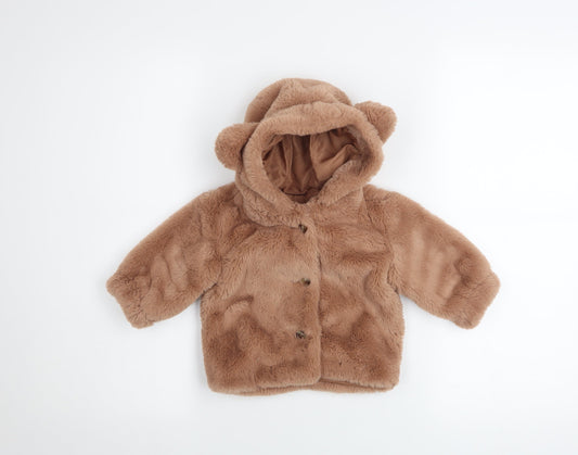 Fred & Flo Unisex Baby Brown Faux Fur Hooded Coat 3-6 Months