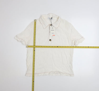 Bershka Women's Ivory Short Sleeve Collared Button-Up Top M