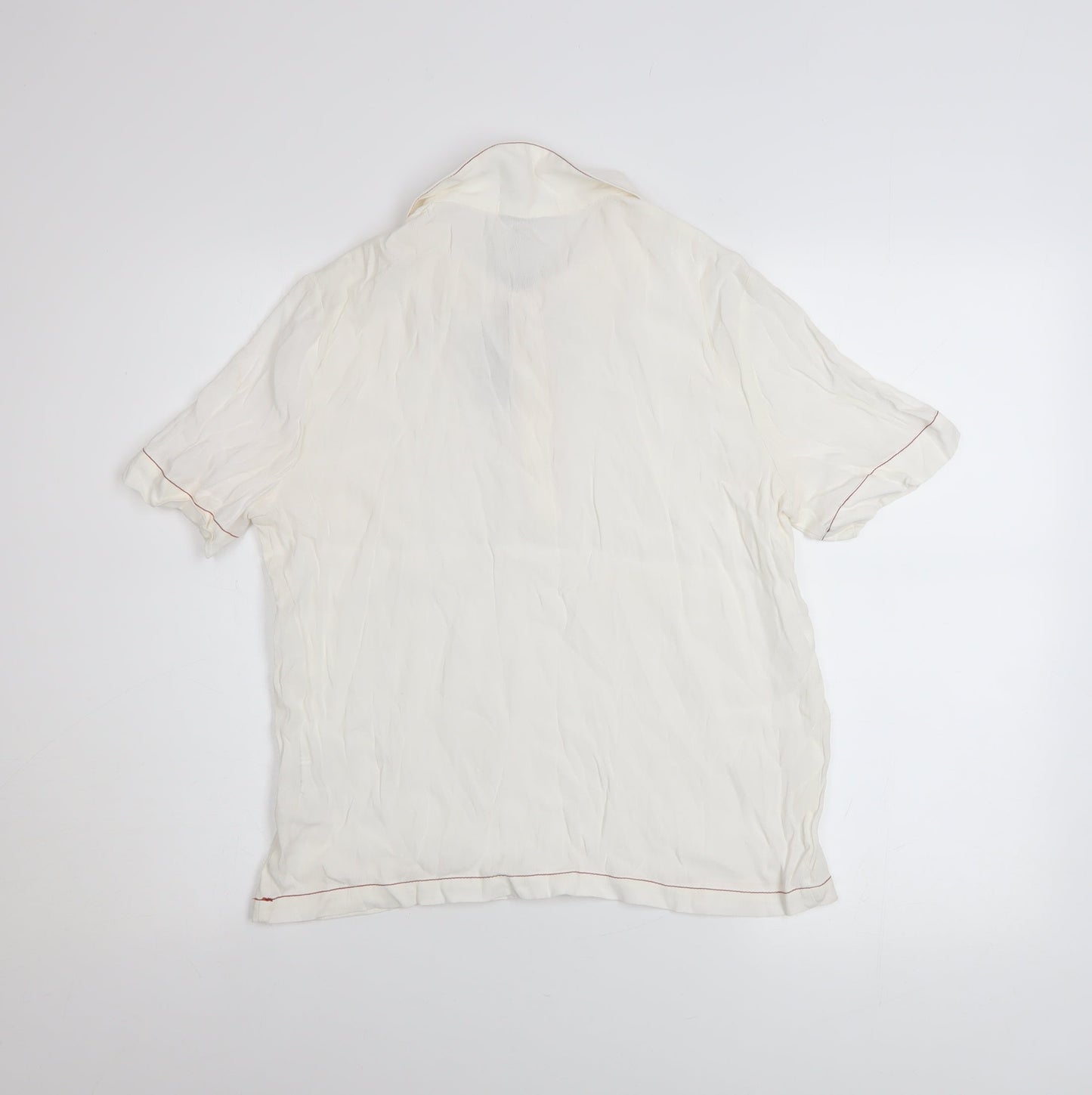 Bershka Women's Ivory Short Sleeve Collared Button-Up Top M