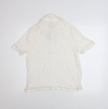 Bershka Women's Ivory Short Sleeve Collared Button-Up Top M